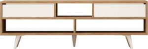 Bílý TV stolek s detaily v dekoru dubového dřeva Garetto Glasgow Mod Design
