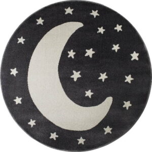 Černý kulatý koberec s motivem měsíce KICOTI Moon