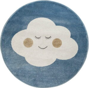 Modrý kulatý koberec s motivem mraku KICOTI Blue Cloud