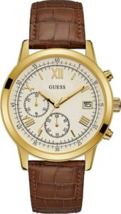 Pánské hodinky s páskem z ušlechtilé kůže v hnědé barvě Guess W1000G3 Guess