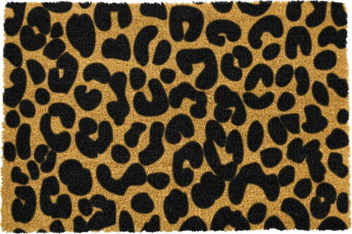 Černá rohožka z přírodního kokosového vlákna Artsy Doormats Leopard