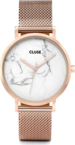 Dámské hodinky z nerezové oceli v barvě růžového zlata s mramorovým ciferníkem Cluse La Roche Mesh CLUSE