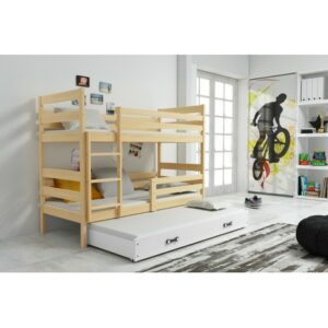 Dětská patrová postel s výsuvnou postelí ERYK 190x80 cm Bílá Borovice BMS
