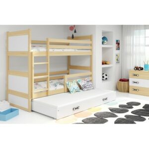 Dětská patrová postel s výsuvnou postelí RICO 200x90 cm Šedá Bílá BMS
