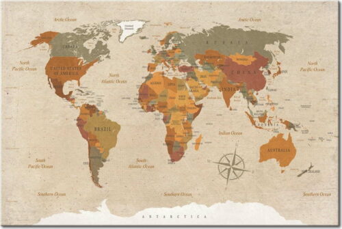 Nástěnka s mapou světa Bimago Beige Chic