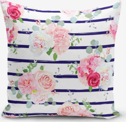 Povlak na polštář s příměsí bavlny Minimalist Cushion Covers Blue Linears Kavanice Flower