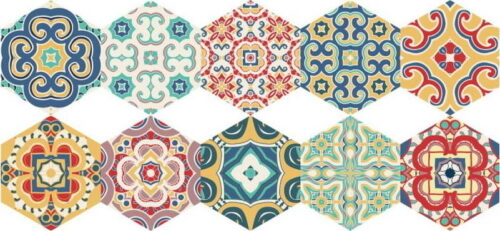 Sada 10 samolepek na podlahu Ambiance Floor Stickers Hexagons Lorena
