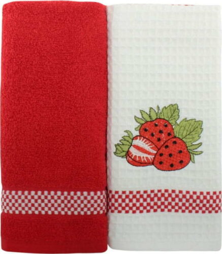 Sada 2 červeno-bílých ručníků z čisté bavlny