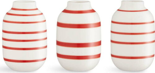 Sada 3 bílo-červených pruhovaných porcelánových váz Kähler Design Omaggio Kähler Design