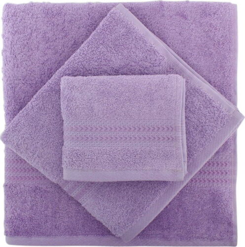 Set 3 fialových ručníků z bavlny a osušky Rainbow Hobby